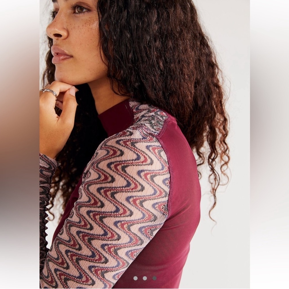 NWOT Free People Eva Retro Long Sleeve Sheer Top in wine xs